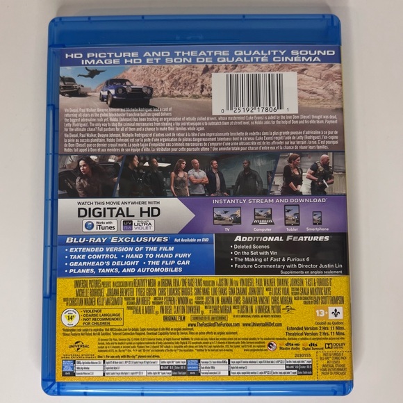 *3/$20* Fast & Furious 6 Blu-ray Bilingual With Slipcover Includes DVD & Blu-ray - Picture 3 of 6